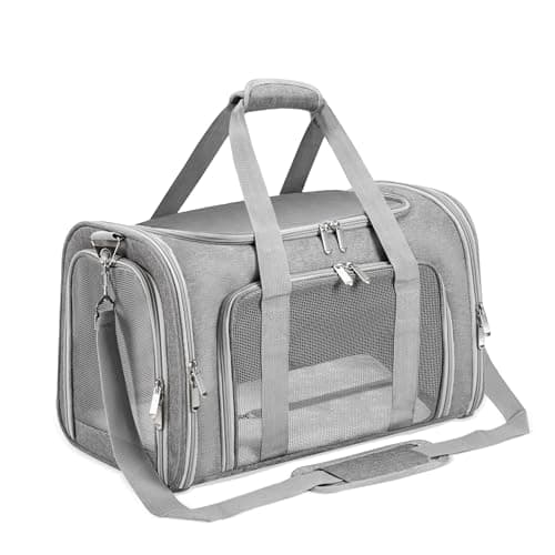 Soft Sided Cat/Pet/Dog Carrier Bag,Portable Foldable Pets Travel Carriers For Cats/Dogs With Shoulder Strap & Removable Mat,Durable Puppy Basket of 25 lbs - Grey