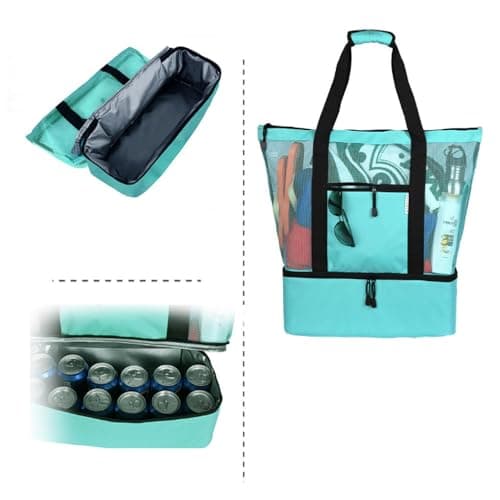 Oaygat Mesh Beach Tote Bag Zipper Bag for Beach Pool Picnic, Insulated Cooler Compartment, Dry & Wet Separation, Organized Multi-Pocket Layout, Unisex-Adults, 41cm x 17cm x 51cm, Turquoise — view 2