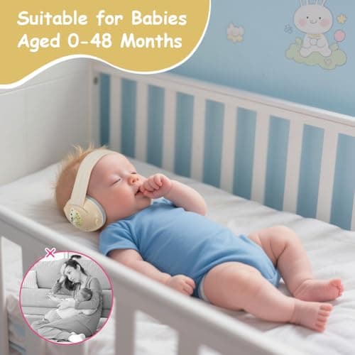 Adiwo 2-in-1 Baby Ear Defender, Non-Slip Baby Headphones, Noise Canceling Headphone & Headband for Babies, Ultra-Soft and Adjustable to 0-48 Months, Hearing Protection for Sleep Travel, Beige — view 6