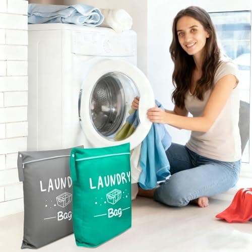 2Pcs Travel Laundry Bag, Small Laundry Wet Bag for Home and Travel (Green and grey) — view 3