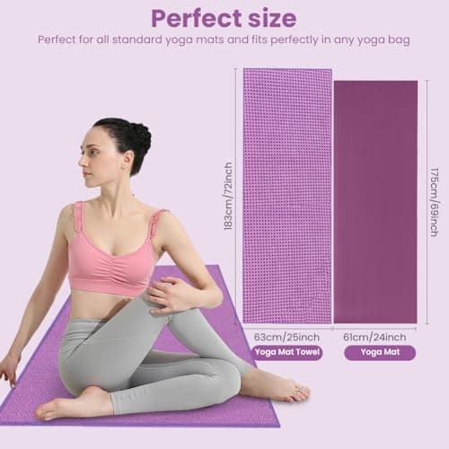 flintronic Yoga Towel, Yoga Mat Towel with Grip Silicone Dots, Microfibre Yoga Blanket Towel, Soft & Breathable, with Quick Dry Yoga Towels and Mesh Carry Bag, for Bikram, Pilates - 183x63cm — view 2