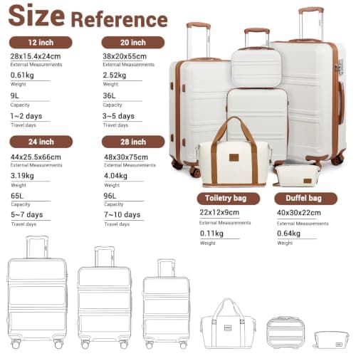 Kono 6 Piece Luggage Set ABS+PC Hard Shell 20/24/28 Inch Suitcase Bundle — view 2