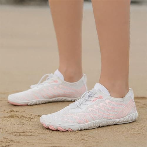 Shephorion Barefoot Water Shoes for Women Men, Quick Dry Aqua Beach Shoes with Wide Toe Box, Non-Slip for Swim Surf Diving Hiking Gym,White/Orange, 8 UK — view 6