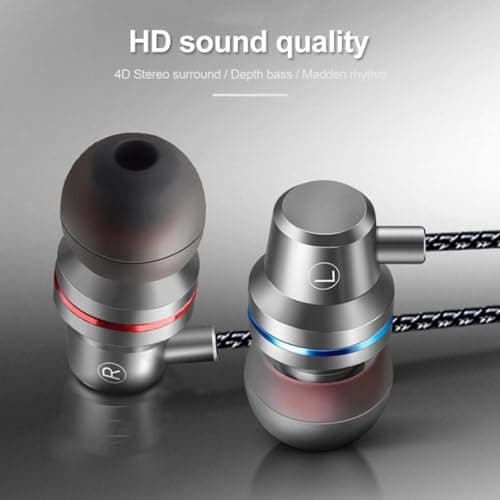Earphones, In-Ear Headphones Earphones with 3.5mm Hi-Res Extra Bass, Noise Isolating, Wired Earbuds with Microphone and Volume Control, Compatible With all Smartphones Tablets Laptops. (Silver) — view 3