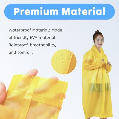 AropaeenGlowry Waterproof Rain Poncho for Adults, 2 Pack Reusable Raincoat with Hood & Sleeves, Portable Emergency Poncho for Camping, Hiking, Travel, Outdoor Events (Yellow) — view 3