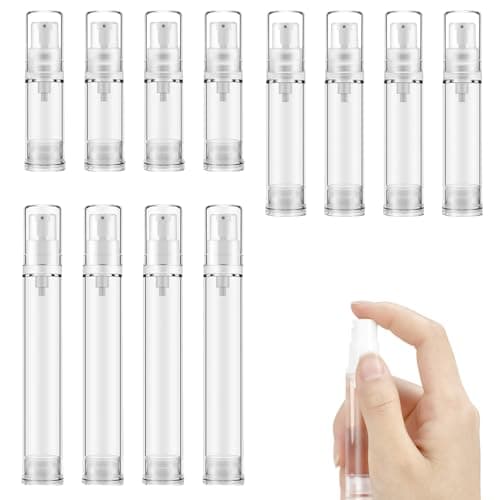 Empty Airless Vacuum Cosmetic Container 12Pcs Airless Pump Bottle,Refillable Clear Travel Lotion Pump Containers,Portable Plastic Lotion Press Pump Bottles for DIY Foundation,Gel,Essence Moisturiser