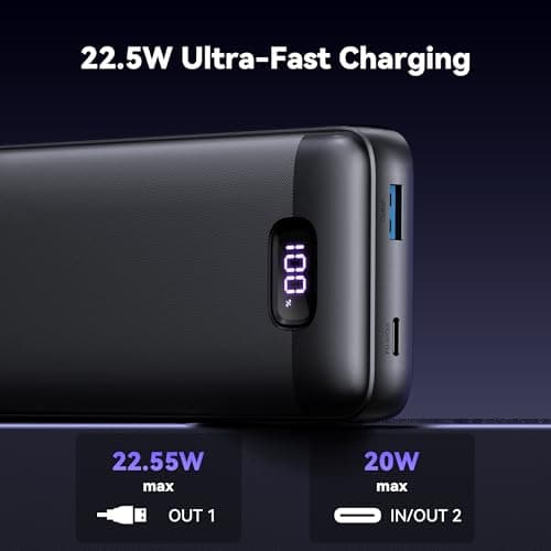 TECKNET Power Bank, 20000mAh 22.5W Fast Charging Portable Charger with Built-in 2 Cable, USB-C Powerbank with LED Display & 4 Outputs, PD 3.0 QC 4.0 Travel Battery Pack for iPhone/iPad/Android Devices — view 3