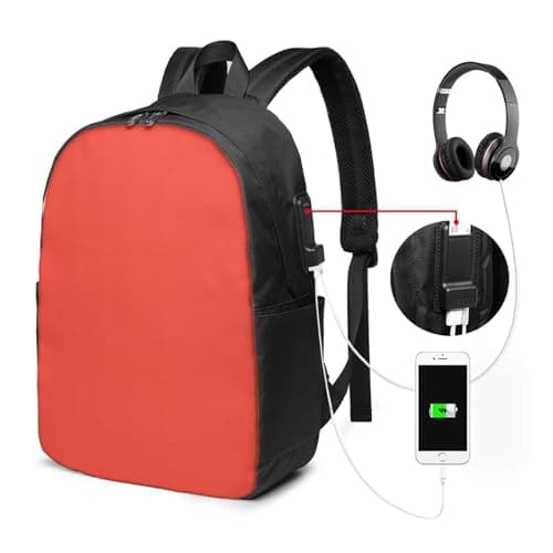 Coral Red Print Laptop Backpack 17 Inch With Usb Charging & Headphone Port, Waterproof Stylish Computer Bags For School Business Travel Work Student Teacher — view 2