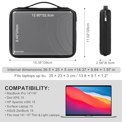 ARVOK 15 Inch Hard Shell Waterproof Laptop Case Bag with Compartment&Handle — view 6
