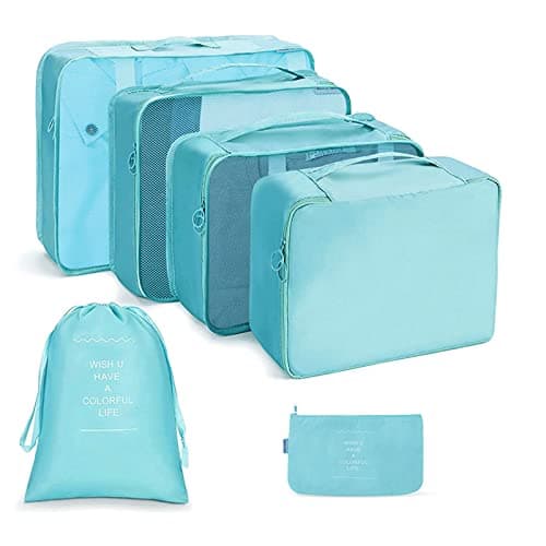 OSDUE Packing Cubes for Suitcases, 6 PCS Travel Luggage Packing Organizers Waterproof Travel Essentials Bag Accessories, Clothes Cosmetics Toiletries Storage Bags, Bright Blue