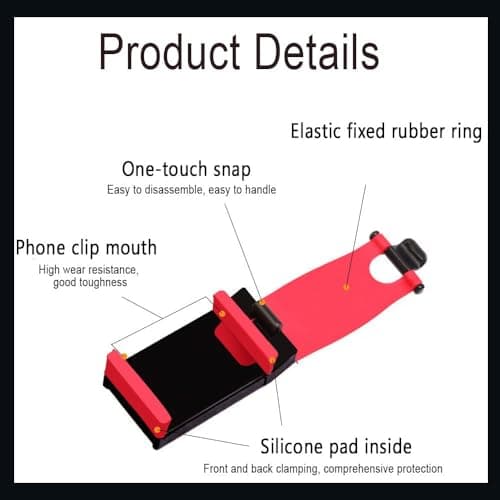 KANDUJIMU Car Steering Wheel Phone Mount, Blue, Portable Electronic Device Mount, Compatible with iPhone and Samsung (Red) — view 3
