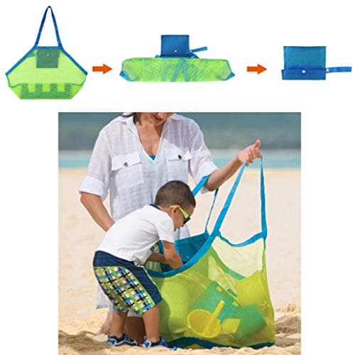 Yesmin Thickened Sand proof Mesh Beach - Outdoor Swimming Pool Children's Large Capacity Storage Lightweight Foldable Waterproof Travel Bag (Blue mesh Green bag) — view 5