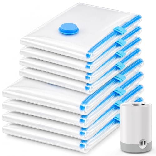UIMIHUCI 8 Pack Vacuum Storage Bags with Electric Pump, 4 Jumbo(130x100 cm), 4 Large (80x60 cm) Extra Large Reusable Space Saver Compression Bags for Clothes, Duvets, Comforters, Blankets, Bedding