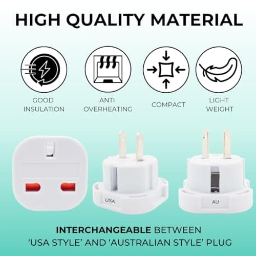 Double Dragon UK to US and Australia, 3-Pin to 2-Pin Travel Adapter | Plug Converter for USA, Canada, Japan, Thailand, Taiwan, Australia, China, New Zealand and more, Swivel Pins, Pack of 5 — view 3