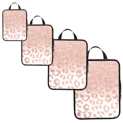 Rose Gold Glitter Print 4‑set Compression Packing Cubes, Expandable Travel Organizers Bags For Luggage Suitcase — view 2