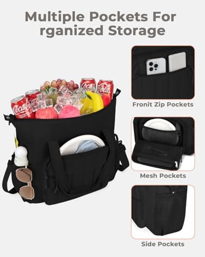 Puffer Cooler Bag 35 Cans Insulated Soft Cooler for Women Lightweight Ice Chest Leakproof & Portable Lunch Coolers for Picnic, Beach, Camping, Work, Travel, Trip (Black) — view 5