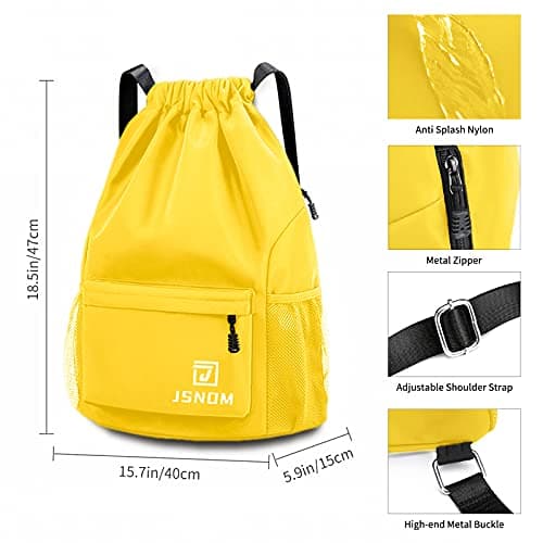 JSNOM Drawstring Gym Bags Waterproof : Large Sports Travel Yoga School Rucksack Backpack with Zip Pocket for Men Women — view 2