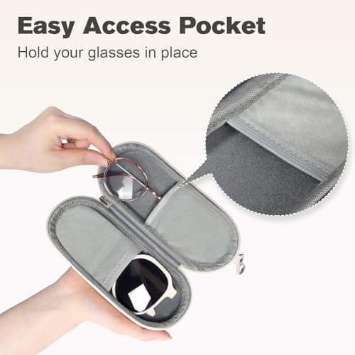 Huvon Double Eyeglasses Case, Dual Glasses Sunglasses Organizer with Zipper Closure, Eyewear Storage Box for Men Women Travel, Beige, One size — view 3