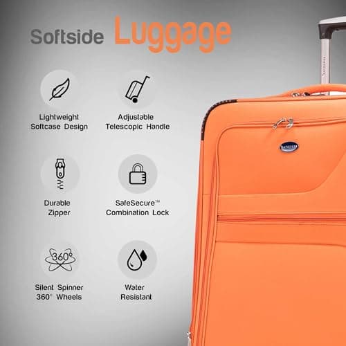 Aerostar Carry-on 20" Lightweight Soft Expandable Suitcase, Hand Luggage 4 Wheels & Combination Lock, 55x35x20cm | Accepted All Airlines easyjet, RyanAir, British Airways (Orange, 36 litres) — view 2