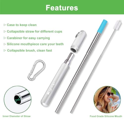 Kynup Reusable Metal Drinking Straws, 4 Pack Collapsible Straw with Case — view 5
