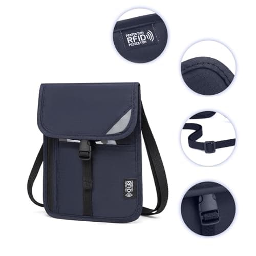 AYNKH Chest Pouch Waist Bag RFID Protection,Anti-magnetic ID Badge Holder,Waterproof,Security Bag with Adjustable Neck Strap for Cash,Cards,Passports,Business,Travel,School (3 Compartments Navy Blue) — view 5