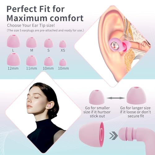 Rayhontech Noise Reduction Sleep Earplugs – 32dB Reusable Soft Silicone, Ultra‑Comfortable with 4 Sizes of Ear Tips, Ideal for Studying, Office, Travel – Bright Red — view 3