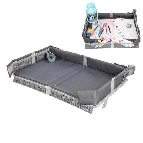 Kids Airplane Tray Table Cover- Portable Toddler Travel Table Tray With Pockets, Foldable Play Space Compact Flying Supplies Snack Desk Children Travel E-ssential Must-Haves For Preschool Vacation