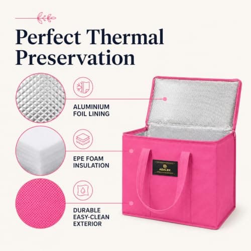 Adalex Global 16L Cool Bag Cooler Bag and Cooler Box, Insulated Food Delivery for Uber Eats, Thermal for Hot and Frozen Food, Picnic and Grocery Delivery, Freezer Shopping (30x18x30cm 16l Pink, L) — view 2