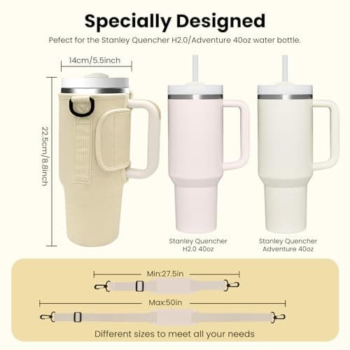 Lafefe Water Bottle Carrier Cover Bag, Stanley 40 Oz Tumbler Cup Accessories, 40OZ Bottle Bag, Adjustable Shoulder Strap and Carabiner Clip, for Mountaineering, Travel, Camping, Skin tone — view 2