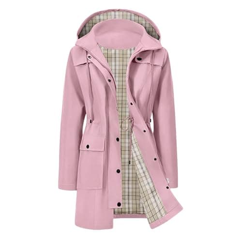 Znwerma ladies waterproof jackets lightweight Waterproof Jacket Lightweight for Women Ladies Windbreaker Rain Coats Full Zip Hooded Long Raincoat Casual Hiking Walking Outwear Pink — view 6