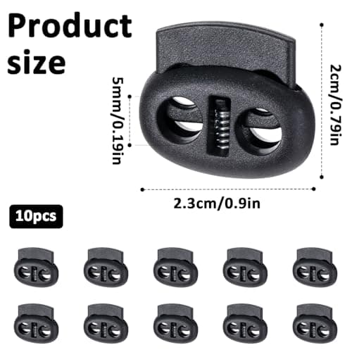 Apausvcm 10Pcs Shoe Lace Tie Locks, Plastic Cord Locks Double Hole Drawstring Stopper Fastener Black Spring Cord Lock for Shoelaces Drawstrings Paracord Clothing Bags Sweatpants Hats — view 2