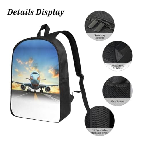 QMKFWT backpack airplane Backpack Set 3 PCS - 17 Inch Laptop Backpack with Lunch Bag, Waterproof Daypack Insulated Lunch Box Large Capacity Coin Pouch Personalized Gift — view 4