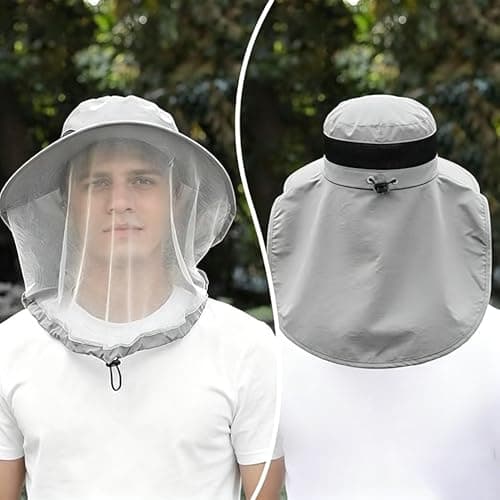 Mosquito Head Net Hat for Men Women, Midge Net Hat with Breathable Mesh, Foldable Anti Mosquito Fishing Hat, Quick Dry Safari Sun Hat with Insect Face Net for Camping Hiking Gardening (Gray) — view 6