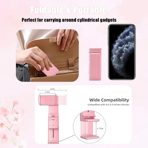 360° Rotating Portable Phone Holder - Universal Foldable Phone Mount for Airplane, Car, Desk | Hands-Free Stand for iPhone, Samsung, Smartphones | Travel Must-Have with Anti-Slip Base (Pink) — view 4