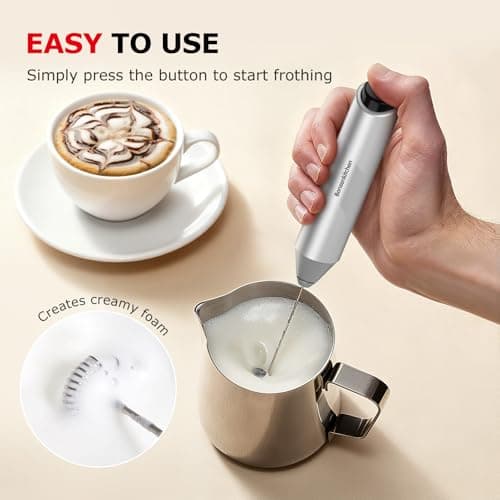 Bonsenkitchen Milk Frother Hanheld with Stand, Battery Operated, Silver — view 3