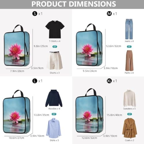 Lotus Flower Bamboo Compression Packing Cubes 4 Set,Travel Luggage Organizers With Smooth Dual Zippers,Water-Resistant Suitcase Storage Bags — view 3