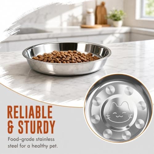 6 Pcs Stainless Steel Cat Bowls,16cm Whisker Fatigue Relief Shallow Cat Food Bowl and Water Bowl, Metal Dishes for Kitten, Puppy, Small Dog, Rabbit, Hamster, Guinea Pig, Stackable Pet Feeding Set — view 5