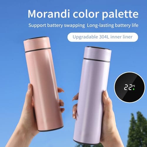 Insulated Stainless Steel Travel Mug 500ml with LED Temperature Display Lid, Vacuum Thermal Bottle, Keeps Cold 24h Hot 12h, Leakproof Portable Water Bottle for Coffee Gym Office Travel - Purple — view 3