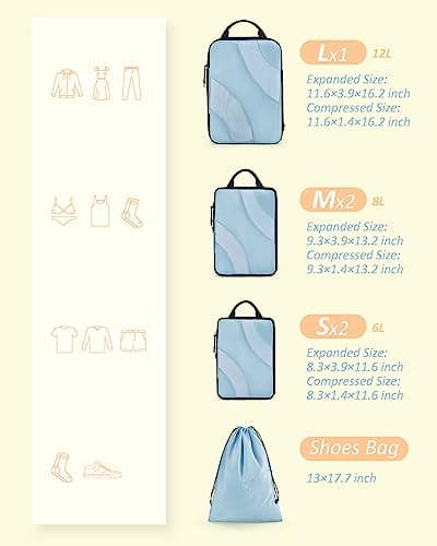 BAGSMART 6 Set Compression Packing Cubes, Travel Bag for Carry on Backpack — view 6
