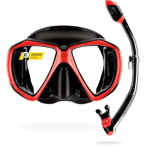 CRESSI Set Ranger & Dry - Snorkeling Combo Set for Adults, Mask and Snorkel in Practical Case, Black/Red, One Size