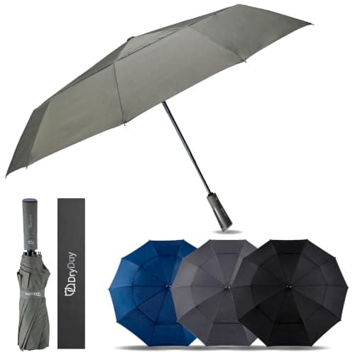 DryDay Premium Windproof Travel Umbrella, Double Canopy, 10 Alum Ribs, Khaki Green, 44 Inches, Classic