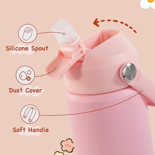 Fijinhom Kids Water Bottle, 360ml/12oz, Stainless Steel Insulated Water Bottle with Straw, Vacuum Leakproof, Kids Water Bottles for School Boys Girls, Keep Drinks Hot Cold,BPA Free,Pink — view 3