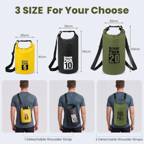 URAQT Waterproof Dry Bag, 10L Durable PVC Roll Top Dry Sack with Single Adjustable Shoulder Strap, Canoe Bags Storage Bags for Kayaking, Boating, Beach, Swimming, Camping and Outdoor Sports(Black) — view 2