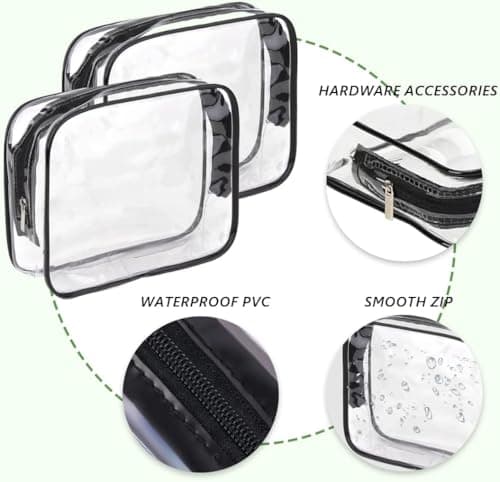2 Pcs Medium Clear Makeup Bags, PVC Waterproof Travel Toiletry Bag, for Men, Women and Kids, Travel Business(Black) — view 3