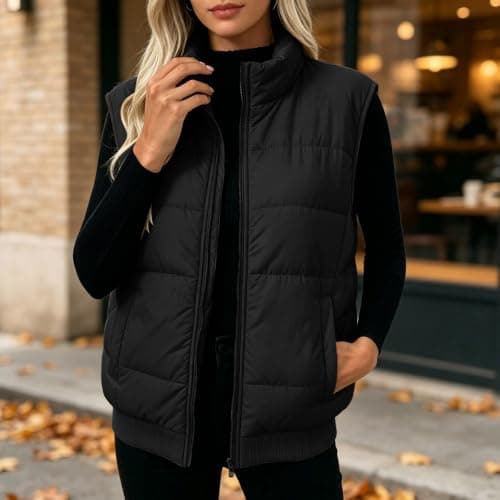 Keepink Ladies Padded Gilet Zip Up Bodywarmer High Neck Winter Layer Coats — view 3