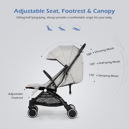 Hello-5ive Lightweight Travel Stroller Compact Baby Pushchair with Adjustable Seat, Mosquito Net, Rain Cover, One-Hand Folding Buggy with 5-Point Harness for Toddlers from Birth to 15kg (Light Grey) — view 6