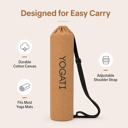 YOGATI® Yoga Mat Bag | Large Synthetic Cotton Yoga Mat Bags for Women and Men with Adjustable Strap | Perfect for Pilates and Exercise Mats | 19x80 cm Yoga and Pilates Mat Bag. Earth Yellow — view 2