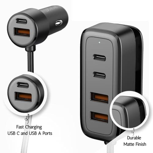 WYE 108W Back Seat Car Charger Hub with Clip, 6-Port Fast Charging Station with Carbon Fiber Finish for iPhone 16 15 14 Pro Max, iPad, Passenger Multi-Device Charger - Black — view 6