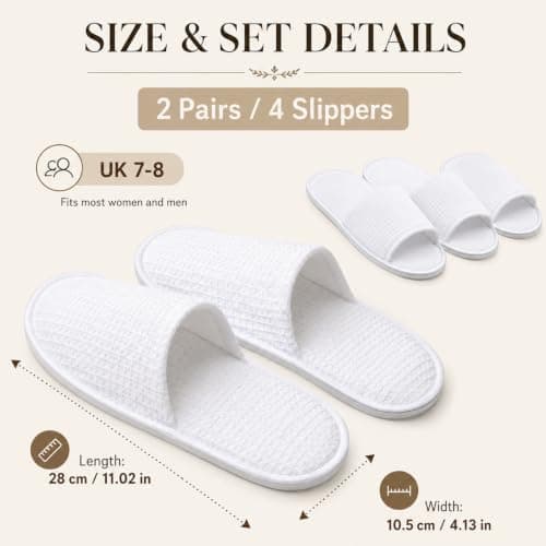 2 Pairs Disposable Hotel Slippers, White Deluxe Closed Toe Spa Slippers — view 6