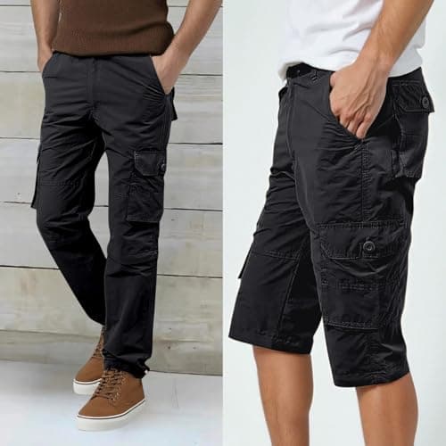 Men's Convertible Cargo Pants with Detachable Legs, Straight Fit for Hiking and Travel, Lightweight and Breathable for Spring Summer Autumn, Multi-Pocket Design for Everyday Utility (Black, XXXXL) — view 2
